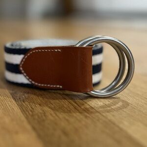 Navy/White Banana Republic Cloth/Leather Striped Belt Sz L